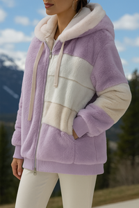 Cozy Striped Faux Fur Hoodie Jacket