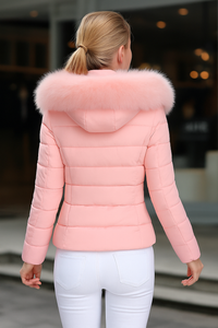 coat with artificial raccoon fur collar