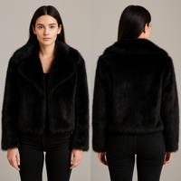 fur turn-down collar coat long sleeve cardigan