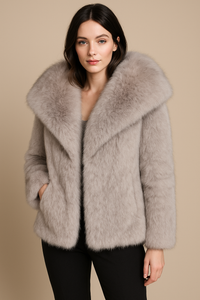 fur turn-down collar coat long sleeve cardigan