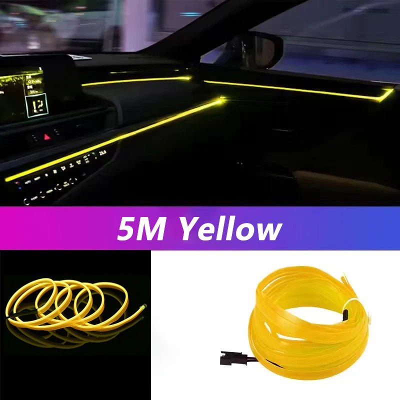 5M Car Interior LED Strip Light EL Wire Car Decorative Lamp DIY Flexible Ambient Light USB Party Atmosphere DiodeAzizaK