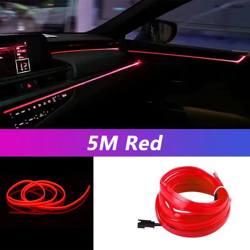 5M Car Interior LED Strip Light EL Wire Car Decorative Lamp DIY Flexible Ambient Light USB Party Atmosphere DiodeAzizaK