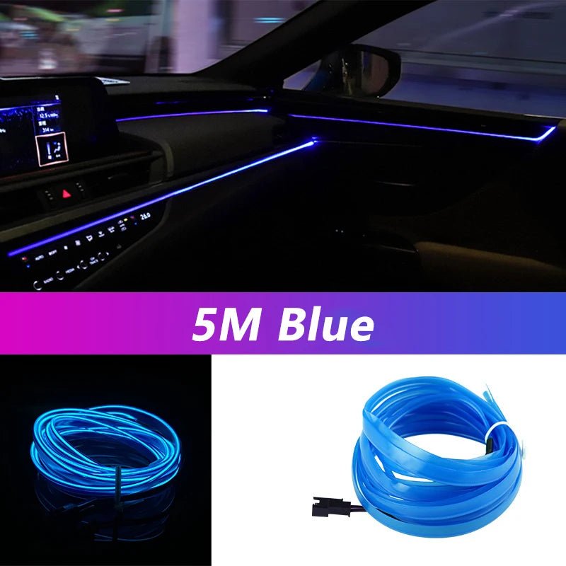 5M Car Interior LED Strip Light EL Wire Car Decorative Lamp DIY Flexible Ambient Light USB Party Atmosphere DiodeAzizaK