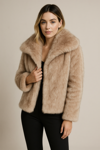 fur turn-down collar coat long sleeve cardigan