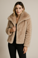 fur turn-down collar coat long sleeve cardigan