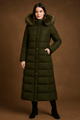 Elegant Long Puffer Coat with Faux Fur Hood