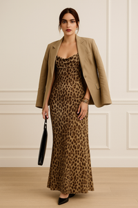 Leopard Print Cowl Neck Slip Dress