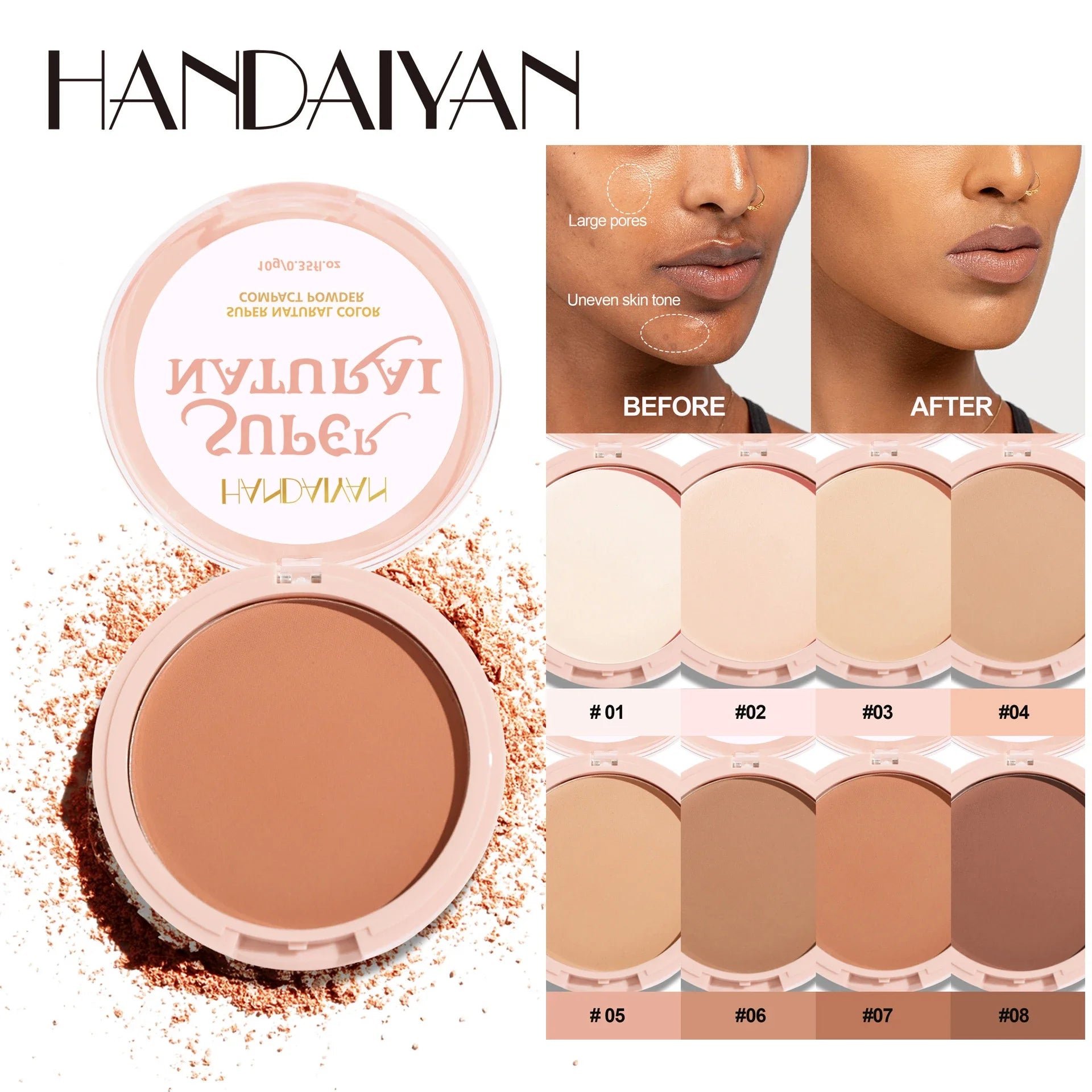 8 Color Matte Face Pressed Powder 24 Hours Oil Control Natural Setting Powder Foundation Full Coverage Waterproof Lasting MakeupAzizaK