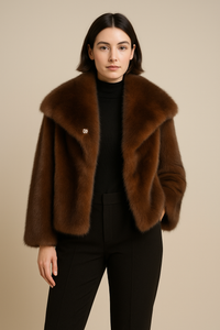 fur turn-down collar coat long sleeve cardigan