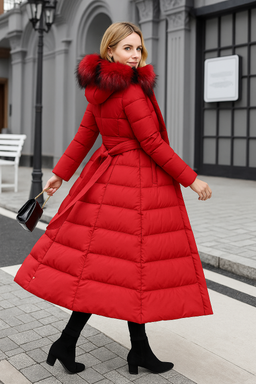 Elegant Long Puffer Coat with Faux Fur Hood