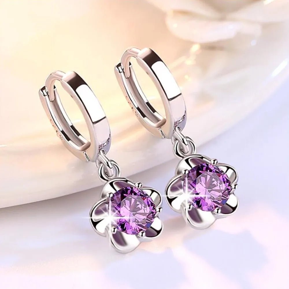 925 Sterling Silver Earrings Jewelry High Quality Retro Simple Pattern Purple White Zircon EarringsAzizaK