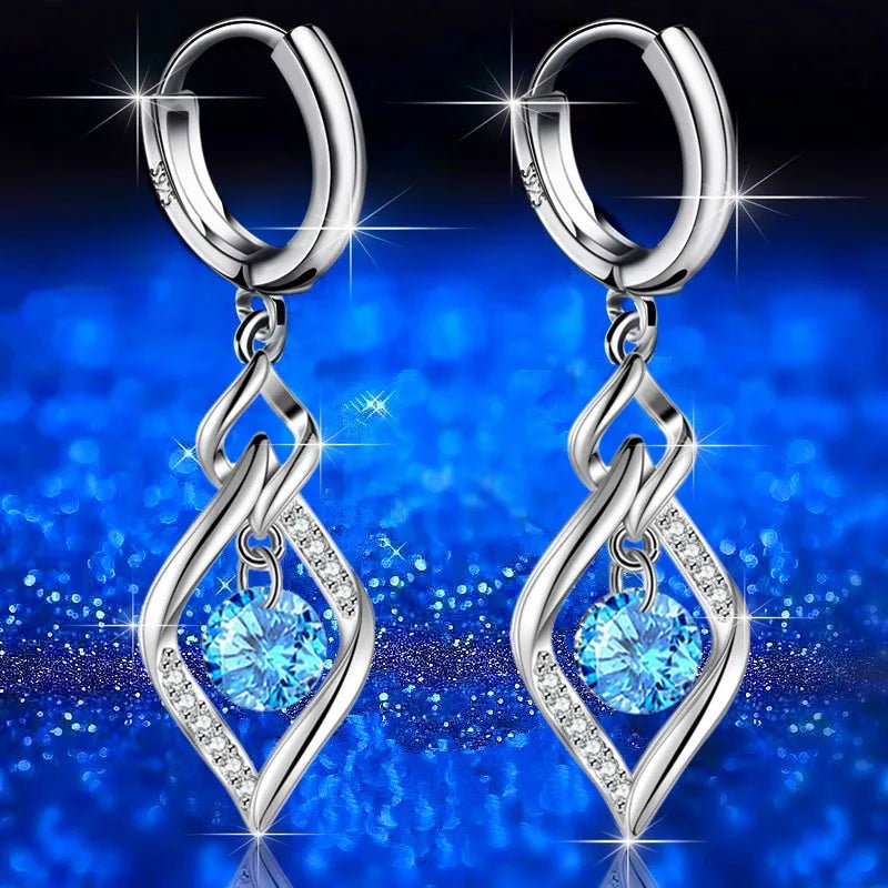 925 Sterling Silver New Woman Fashion Jewelry High Quality Blue Pink White Purple Crystal ZirconAzizaK