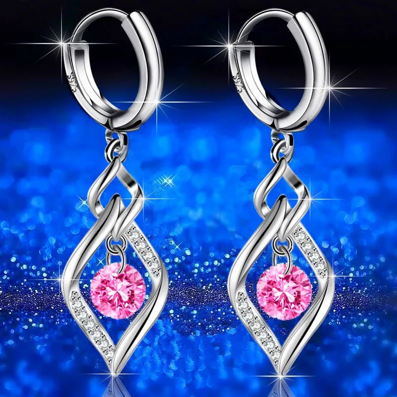 925 Sterling Silver New Woman Fashion Jewelry High Quality Blue Pink White Purple Crystal ZirconAzizaK