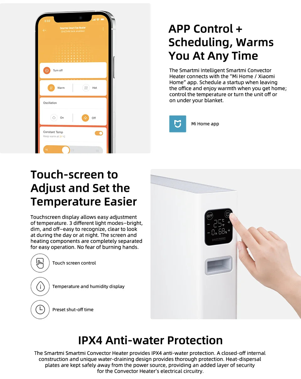Smartmi Electric Heater 1S, Fast Heat Convector, Mi-Home App Control, Waterproof