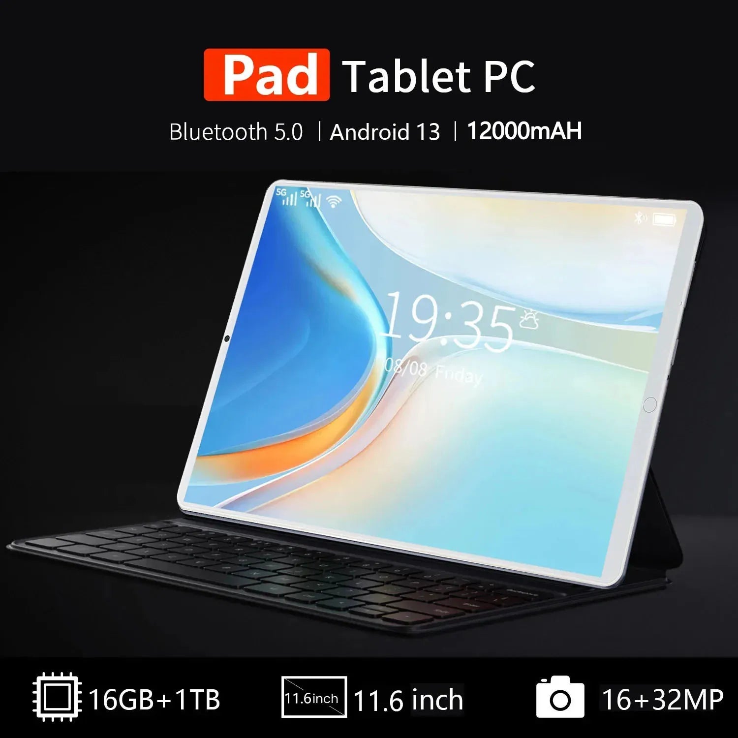 Tablet Android 13.0 Brand New 11.6 inch 16GB RAM 1TB ROM , 16MP 32MP 12000mAh 10Core WIFI Bluetooth