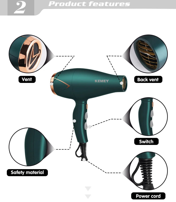 Kemei 3500W Hot and Cold Wind Hair Dryer Foldable Compact Blow Dryer Hairdryer Hair Styling Tools for Salons and Household Use