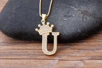 Handsome Punk Hip-Hop Style Zircon Crown Initial Alphabet Pendant Necklace Short Eye Catching Choker Chain Jewelry Gift