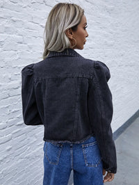 Short denim jacket with long puff sleeves