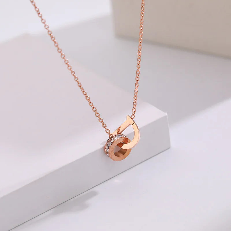 New Classic Zircon D Letter Pendant Titanium Steel Short Necklace