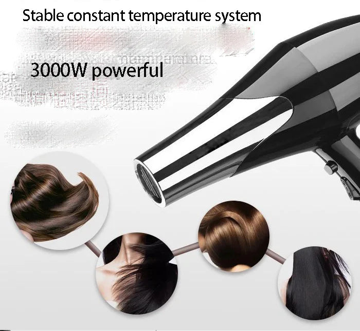 Kemei 3000 Watt Full Size Pro Hair Dryer Professional Salon Blow Dryer with Concentrator Nozzle Attachments 3 Speeds fast Dry