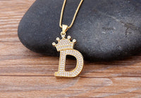 Handsome Punk Hip-Hop Style Zircon Crown Initial Alphabet Pendant Necklace Short Eye Catching Choker Chain Jewelry Gift