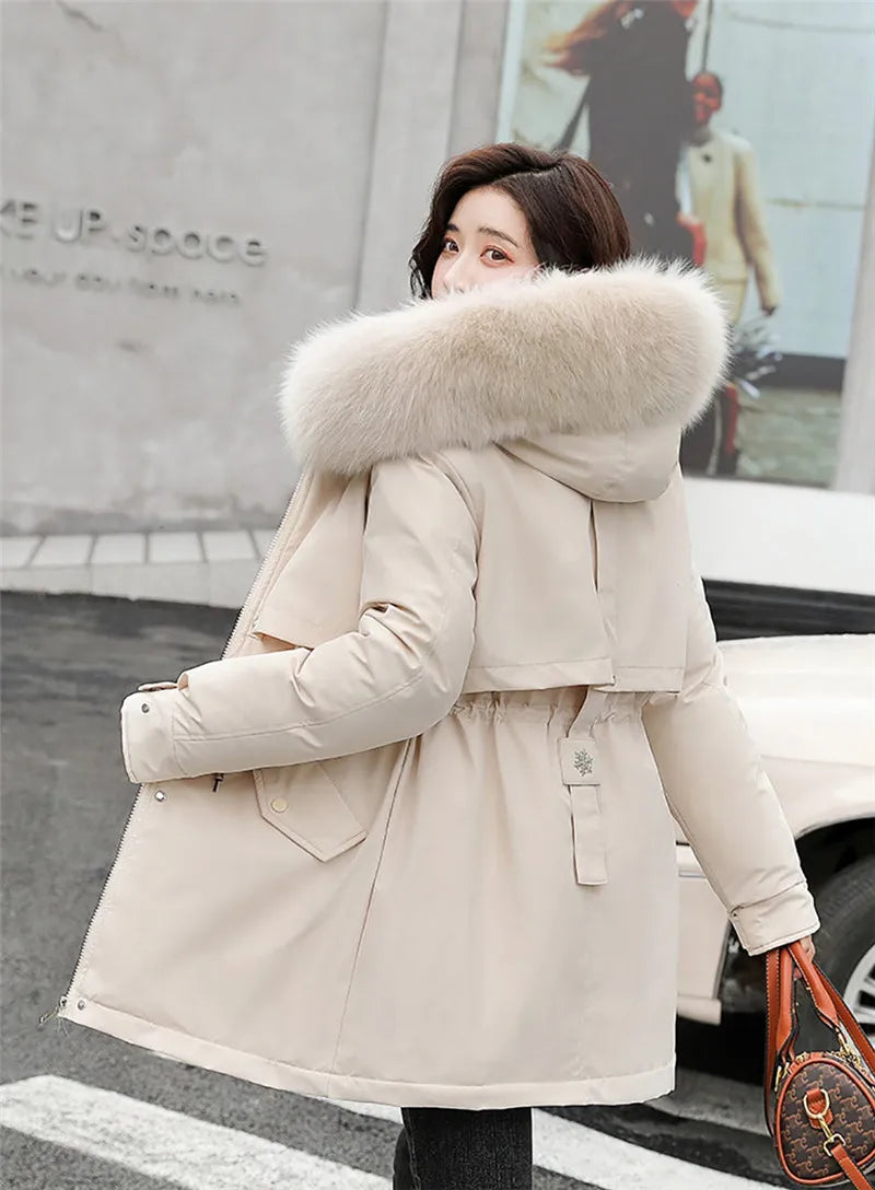 Wool Lining Coat Slim Hooded Parkas With Fur Collar