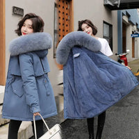 Wool Lining Coat Slim Hooded Parkas With Fur Collar