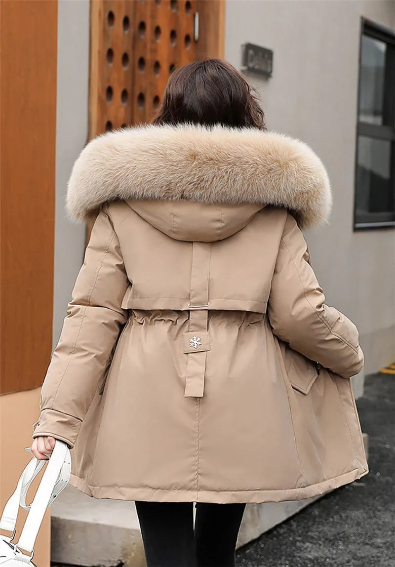 Wool Lining Coat Slim Hooded Parkas With Fur Collar