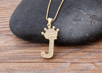 Handsome Punk Hip-Hop Style Zircon Crown Initial Alphabet Pendant Necklace Short Eye Catching Choker Chain Jewelry Gift