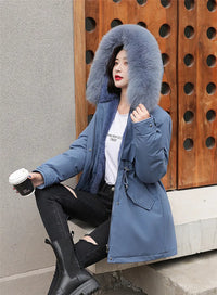 Wool Lining Coat Slim Hooded Parkas With Fur Collar