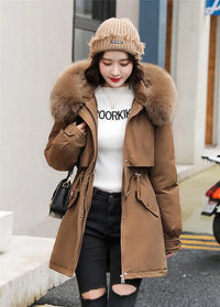 Wool Lining Coat Slim Hooded Parkas With Fur Collar