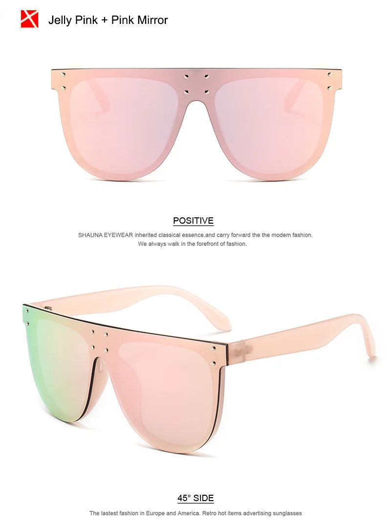 SHAUNA Retro Oversized Aviator Sunglasses with Rivets