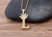 Handsome Punk Hip-Hop Style Zircon Crown Initial Alphabet Pendant Necklace Short Eye Catching Choker Chain Jewelry Gift