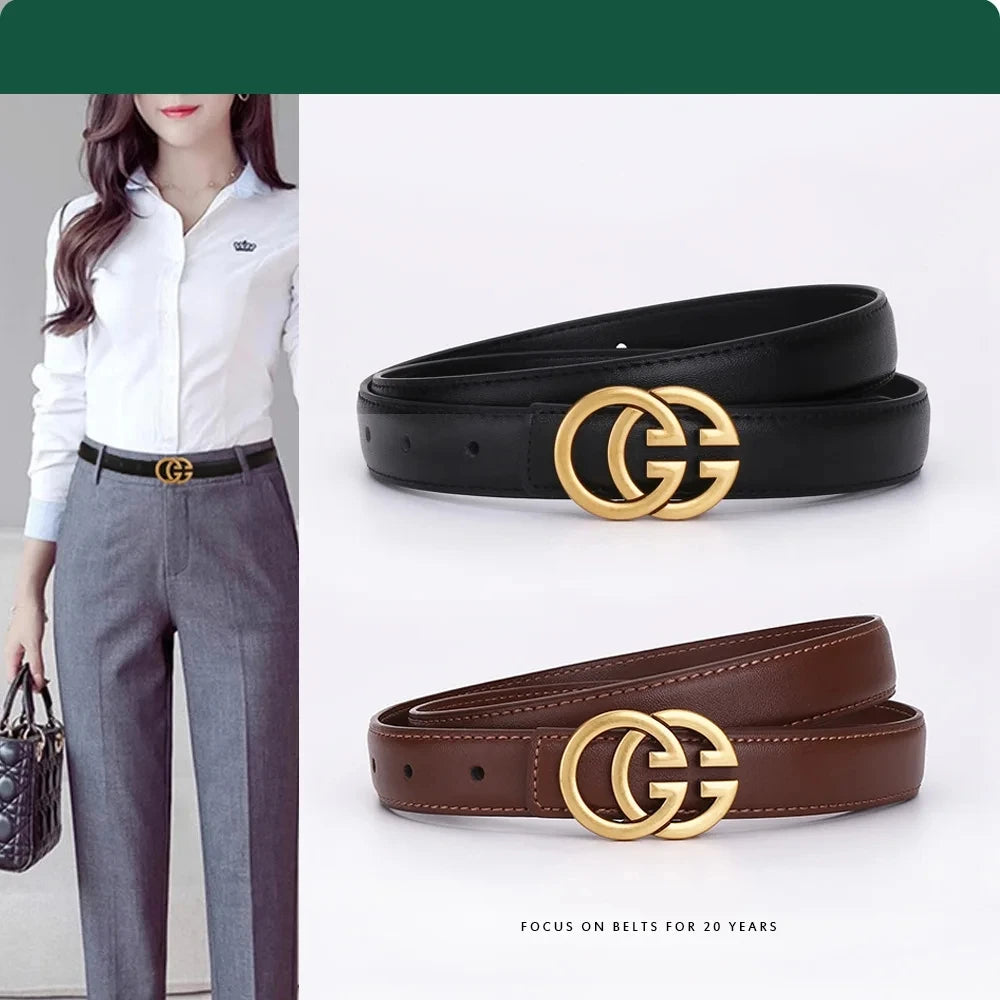 Women’s PU Leather Belt With Moon Temperament Button