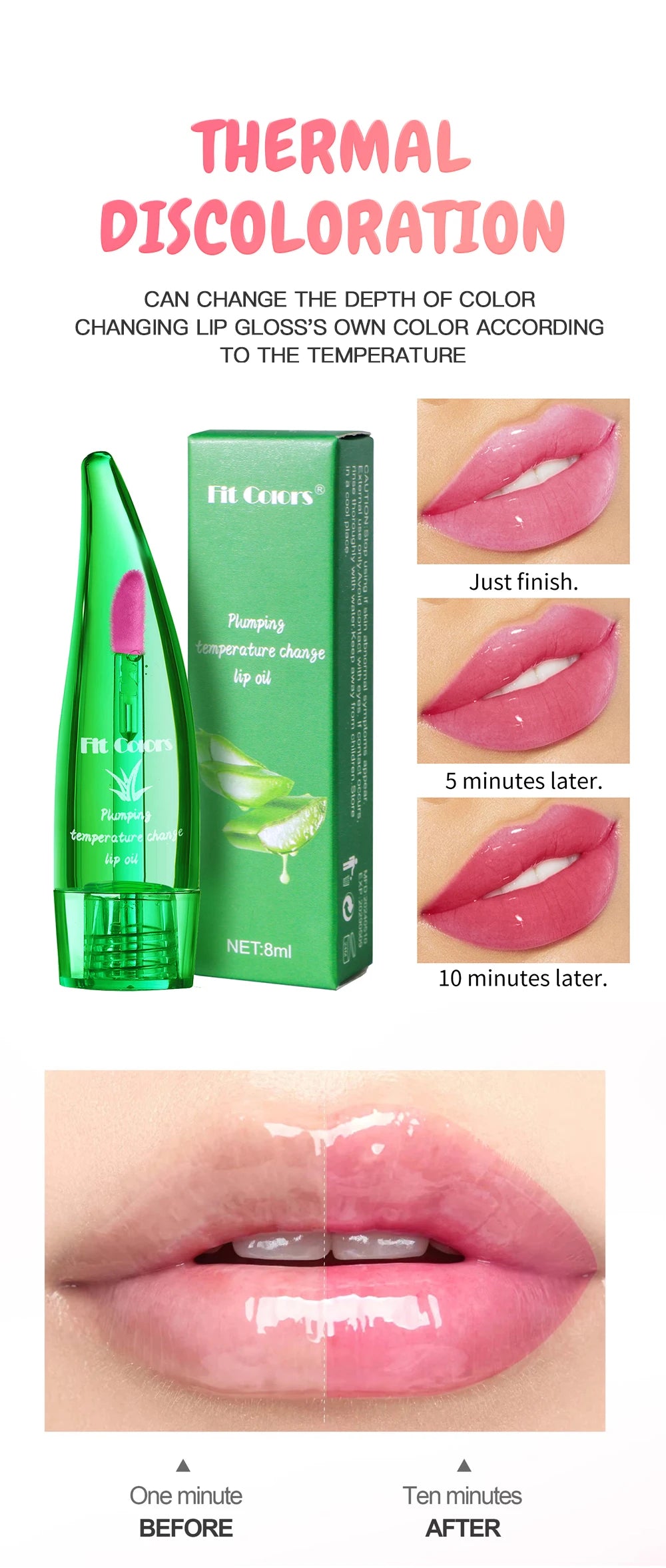 Plumping Lip Oil with Aloe Vera and Chilli | Temperature Activated Color Change | Moisturizing and Hydrating Lip Gloss for Fuller Lips