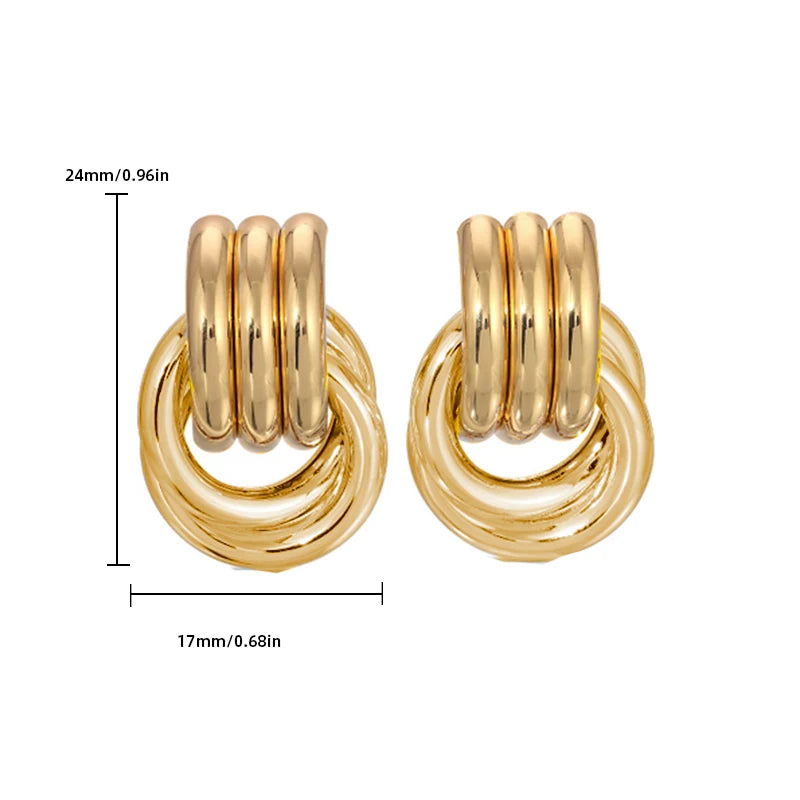 Gold Plated Textured Knot Twisted Geometric Stud Earrings