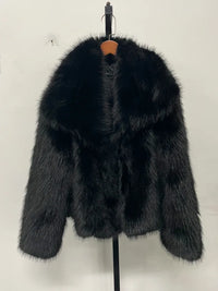 fur turn-down collar coat long sleeve cardigan