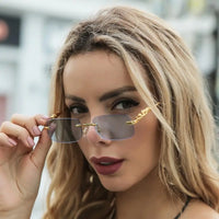 Rimless Square Sunglasses Retro Designer Gold Leopard Style Lenses