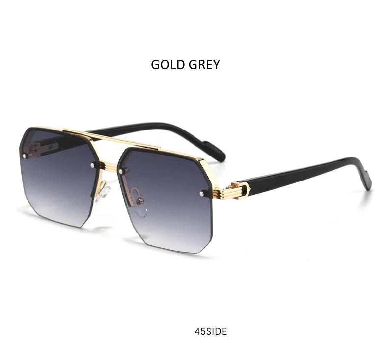 Retro Oversized Double Bridge Metal Sunglasses UV400