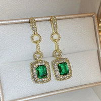 Large Gold Stud Earrings with Green Stone