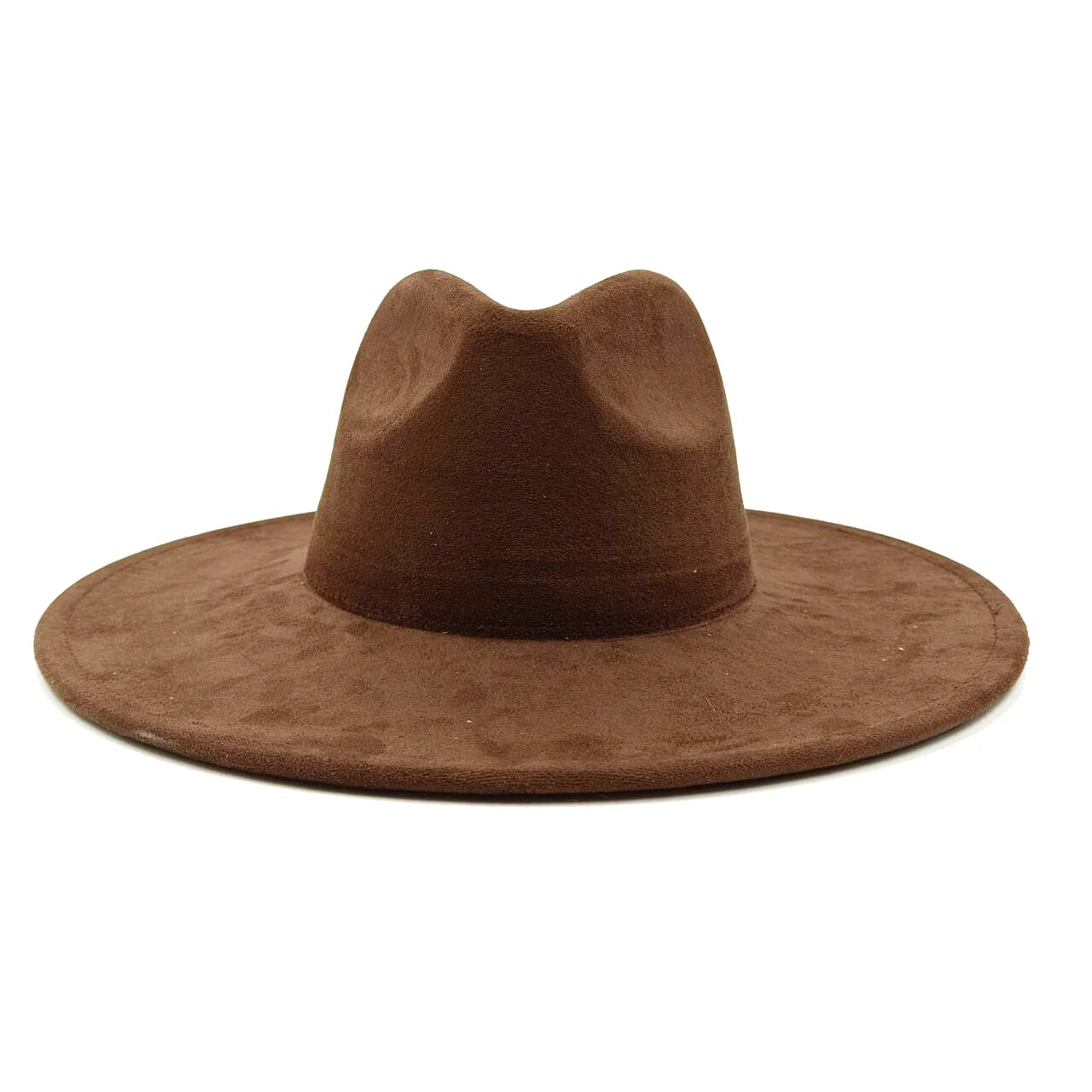 Suede fedora hat with heart shaped top, 3.75" brim