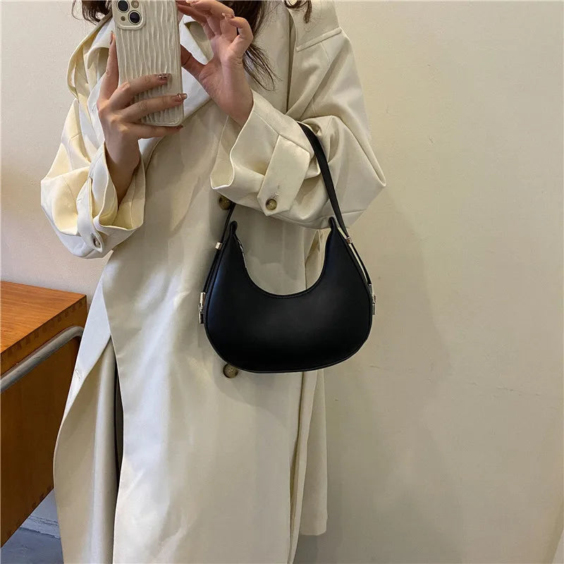 Luxury PU Leather Underarm Tote Bag for Women Hobo Style Shoulder Clutch Handbag Purse with Eye - Catching Half Moon ShapeAzizaK