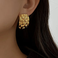 Gold Plated Textured Knot Twisted Geometric Stud Earrings