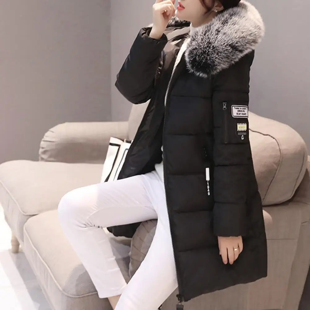 Warm Windproof Winter Coat Hooded Cotton Jacket with Zipper Pockets