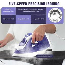 DayPlus Electric Iron Portable Steam Iron, 2400W Powerful Steam Function, Non-stick Stainless Steel Soleplate,350ml Water Tank