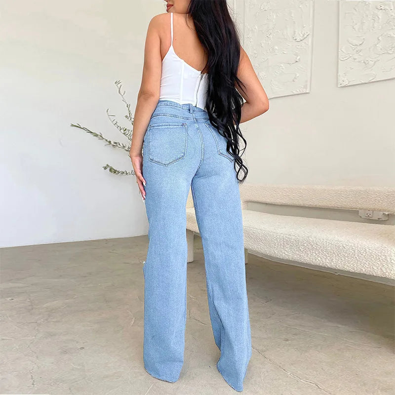 Jeans Wide Leg Pants Wash Holes