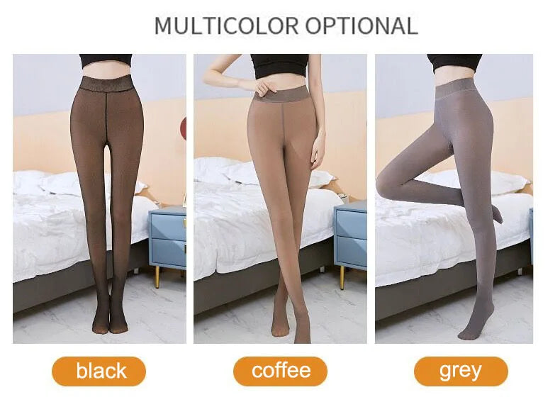 Insulated Tights Legs Faux Translucent Warm Plush Lined Elastic