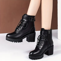 Ranger style ankle boots with inner zip and laces