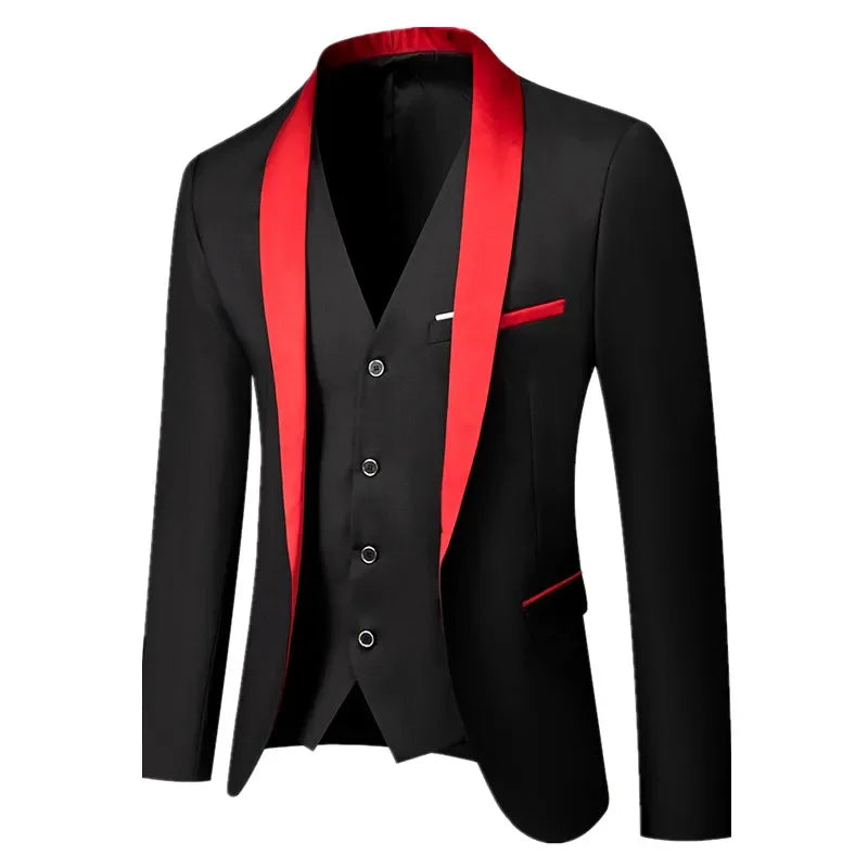 Men’s British Style Slim Suit 3 Piece Set Jacket Vest Pants