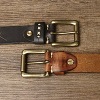 High Quality Genuine Leather Belt for Men 3.8 CM with Brass Pin Buckle Pure Cowhide Vintage Strap for Jeans